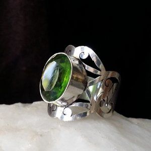 #GIFT Natural Peridot Stone Silver Ring